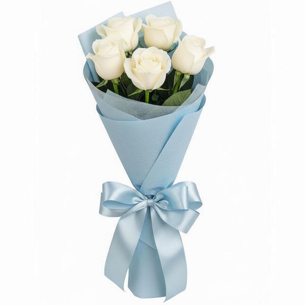 Букет 5 Белых роз Проуд в Шестаково Воронежской области