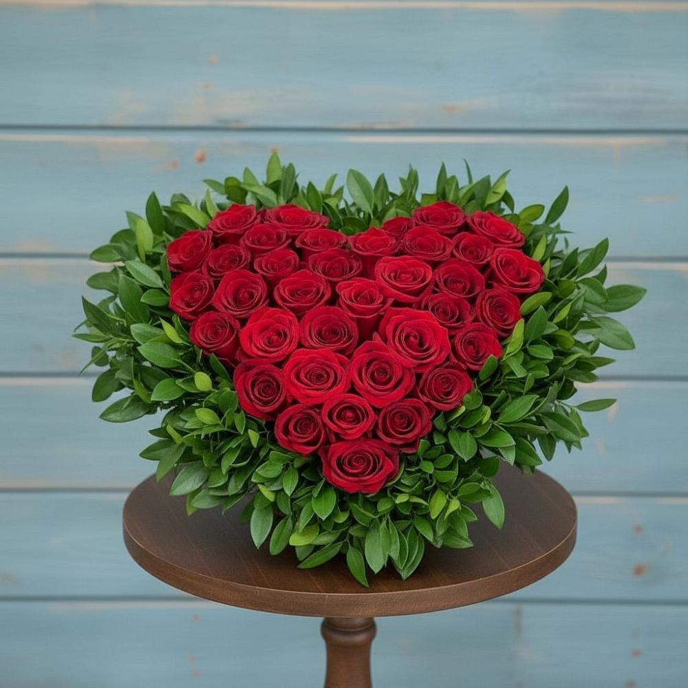 Цветочная композиция из Розы в виде сердца в Шестаково Воронежской области