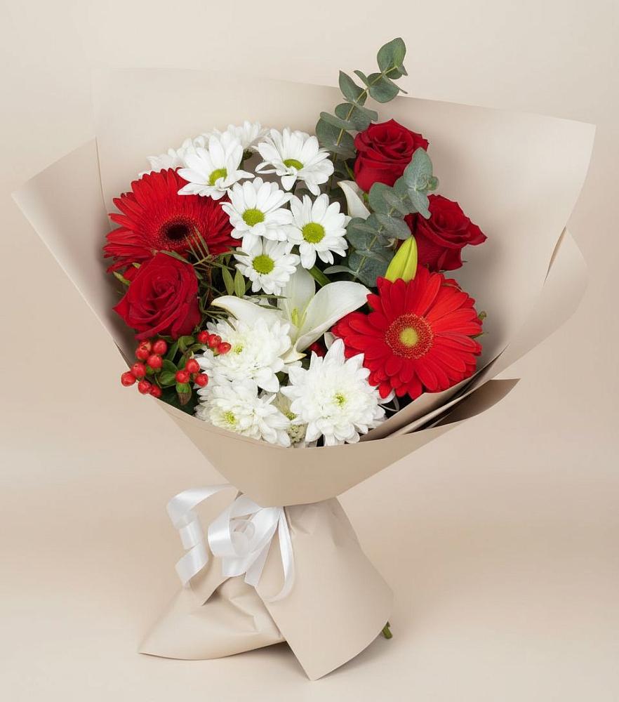 Букет цветов из: Розы, Хризантемы, Герберы и Лилии в Шестаково Воронежской области