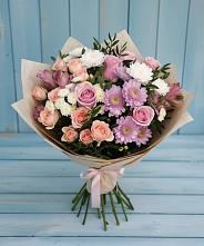 Букет цветов из:  Хризантемы, Розы и Альстромерии в Шестаково Воронежской области