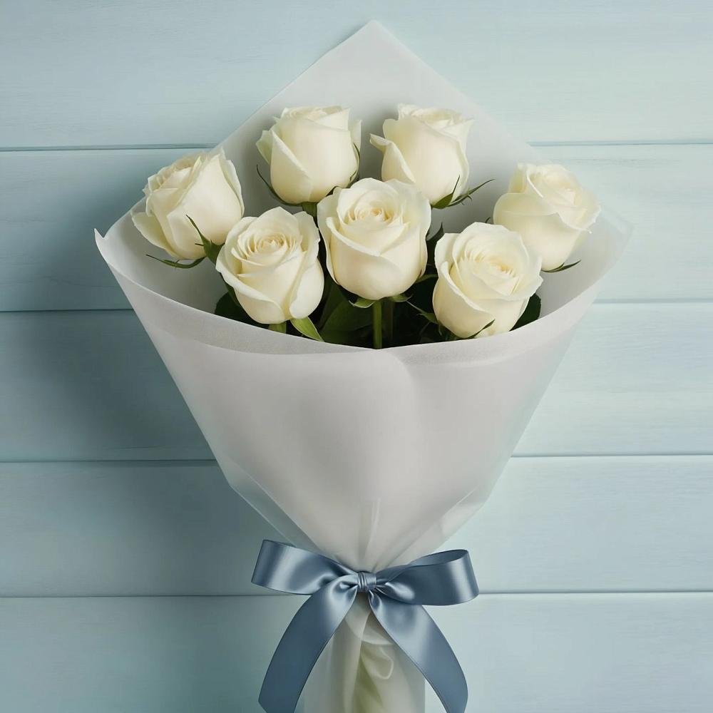 Букет 7 Белых роз Эдлесс Лав в Шестаково Воронежской области
